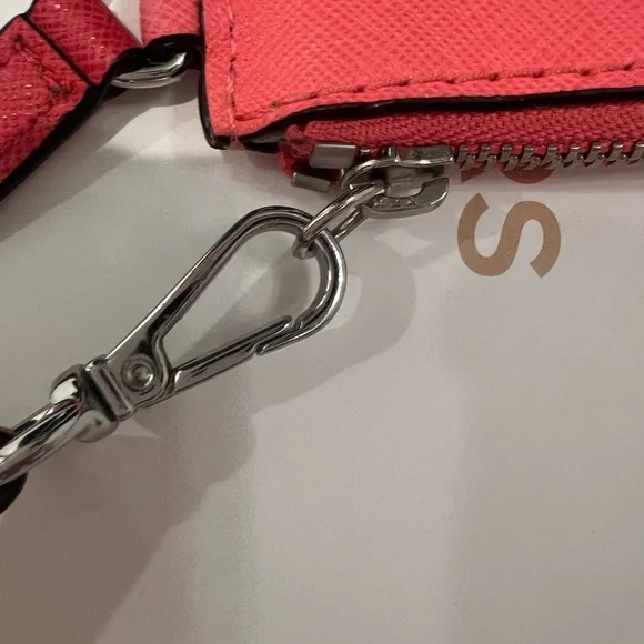 Michael Kors Women's Coral Pink Leather Zip Pouch Wristlet - Picture 6 of 7